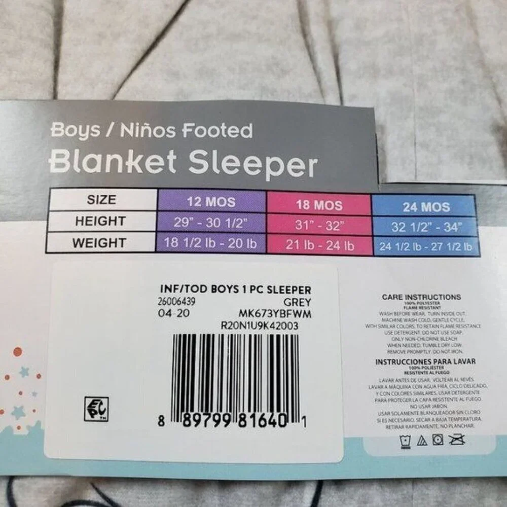 Disney Monsters Inc Blanket Sleeper Infant 24 Months NWT Sleep & Play Full Zip